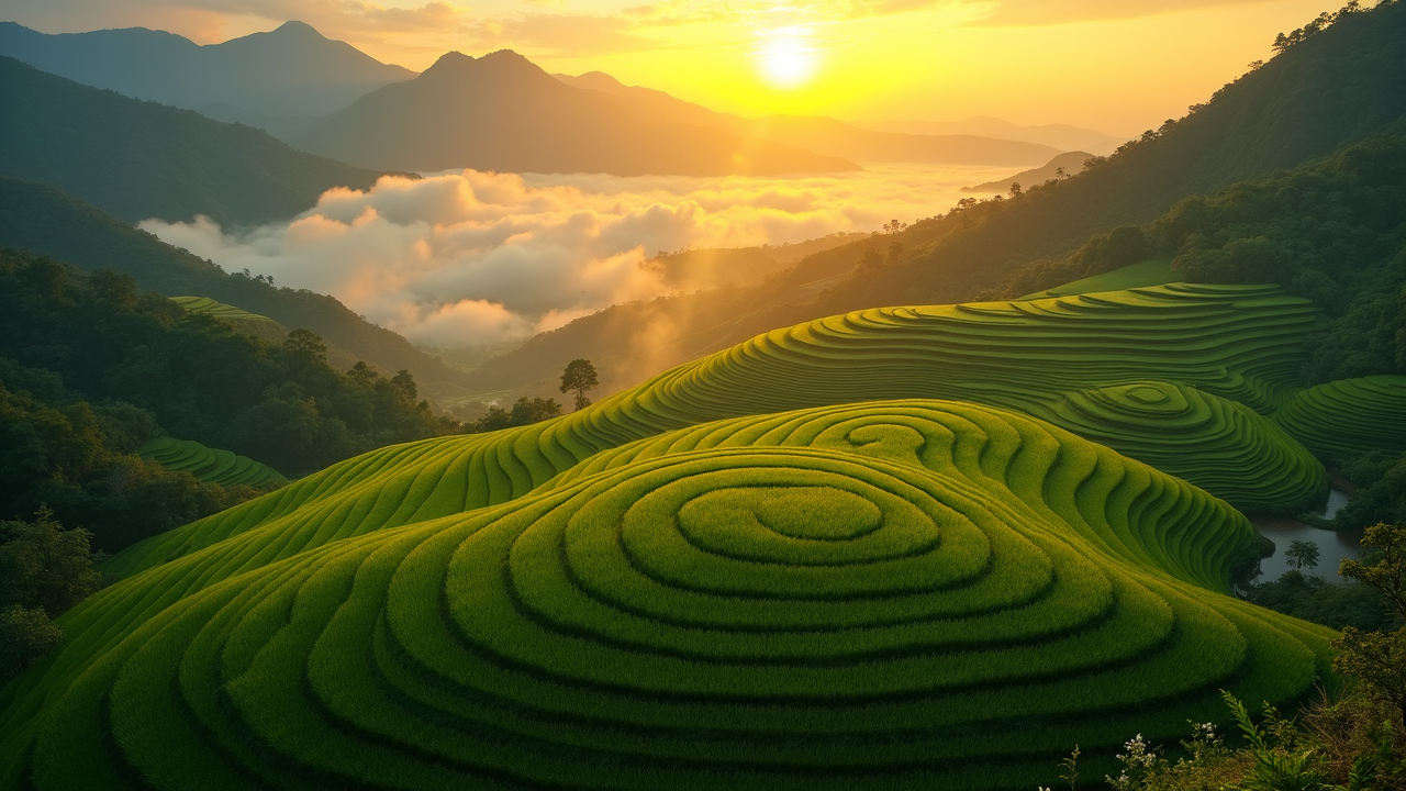 Aerial view of spiderweb rice terraces in Flores, Indonesia for Flores Photography guide